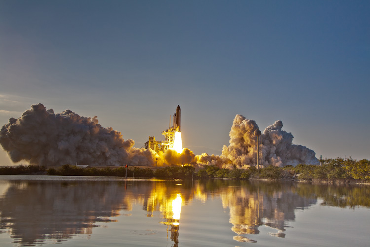 Space Shuttle Discovery takes off from the Kennedy Space Center for the final time on February 24, 2011. Discovery's mission takes it to the International Space Station.